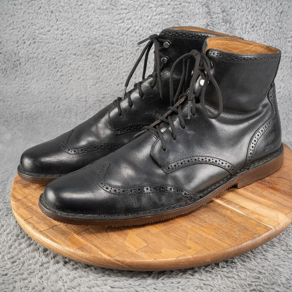 Sebago Hamilton Mens Wingtip Leather Black Boots B132000‎ Size 13 D